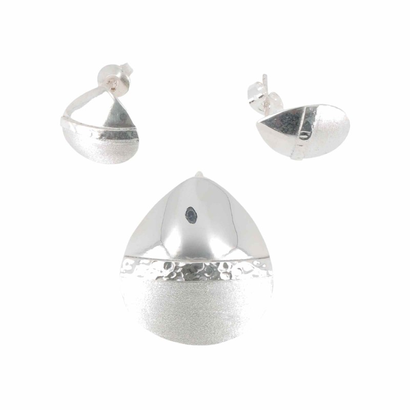 Parure ovales en argent lisse martelé et brossé