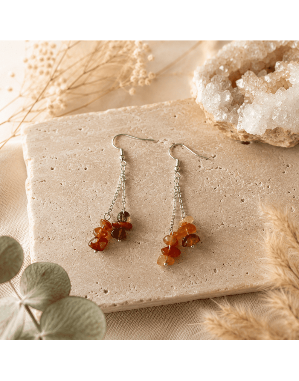 Boucles d’oreilles Cornaline naturelle | Au Fol Argent