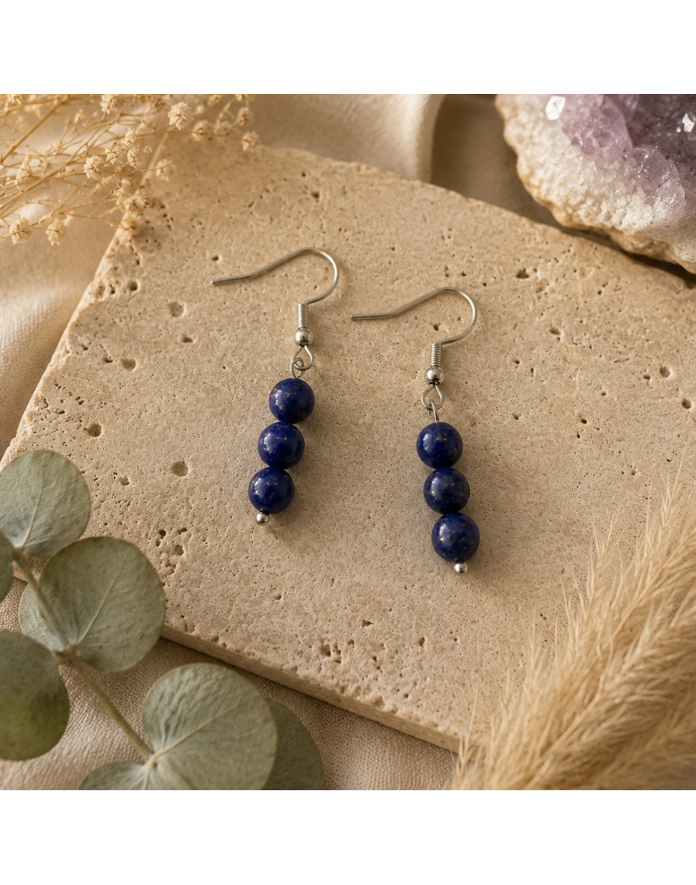 Boucles d’oreilles Lapis Lazuli naturel 6 mm | Pierre naturelle