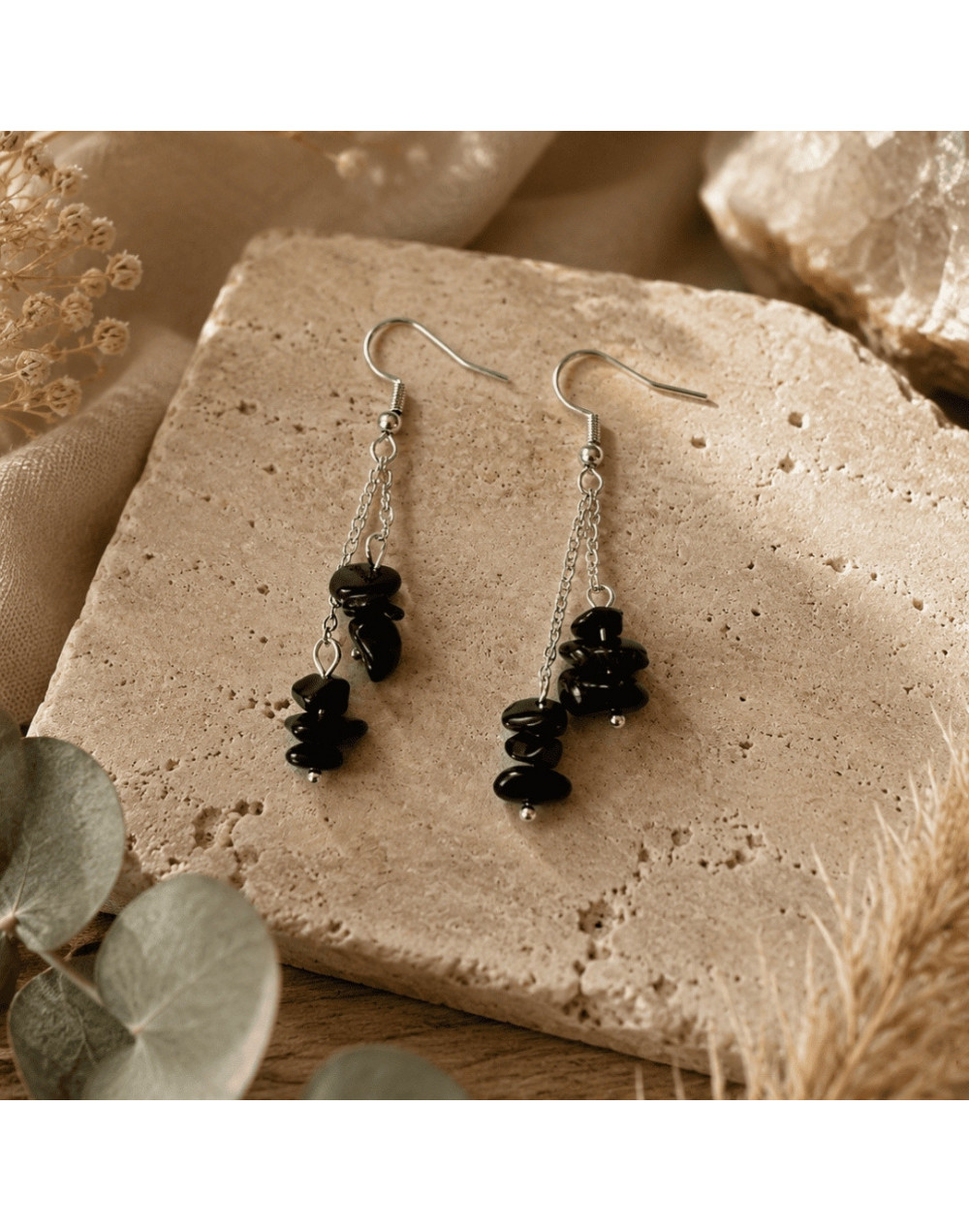 Boucles d’oreilles Obsidienne noire naturelle | Pierre de protection