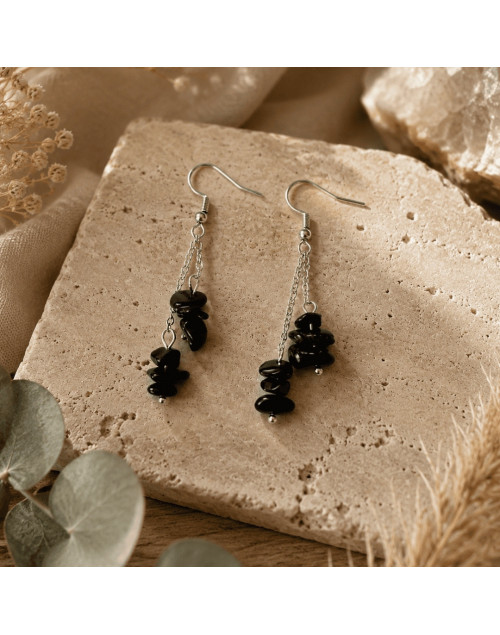 Boucles d’oreilles Obsidienne noire naturelle | Pierre de protection