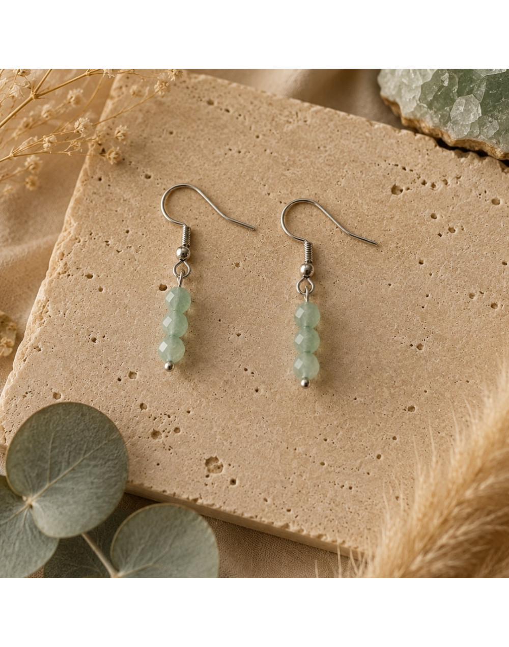 Boucles d’oreilles Aventurine Verte naturelle 4 mm | Pierre naturelle