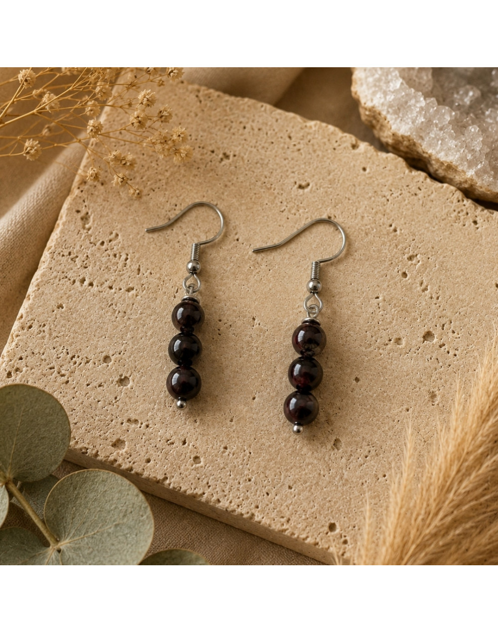 Boucles d’oreilles Grenat Rouge naturel AA 6 mm | Pierre naturelle