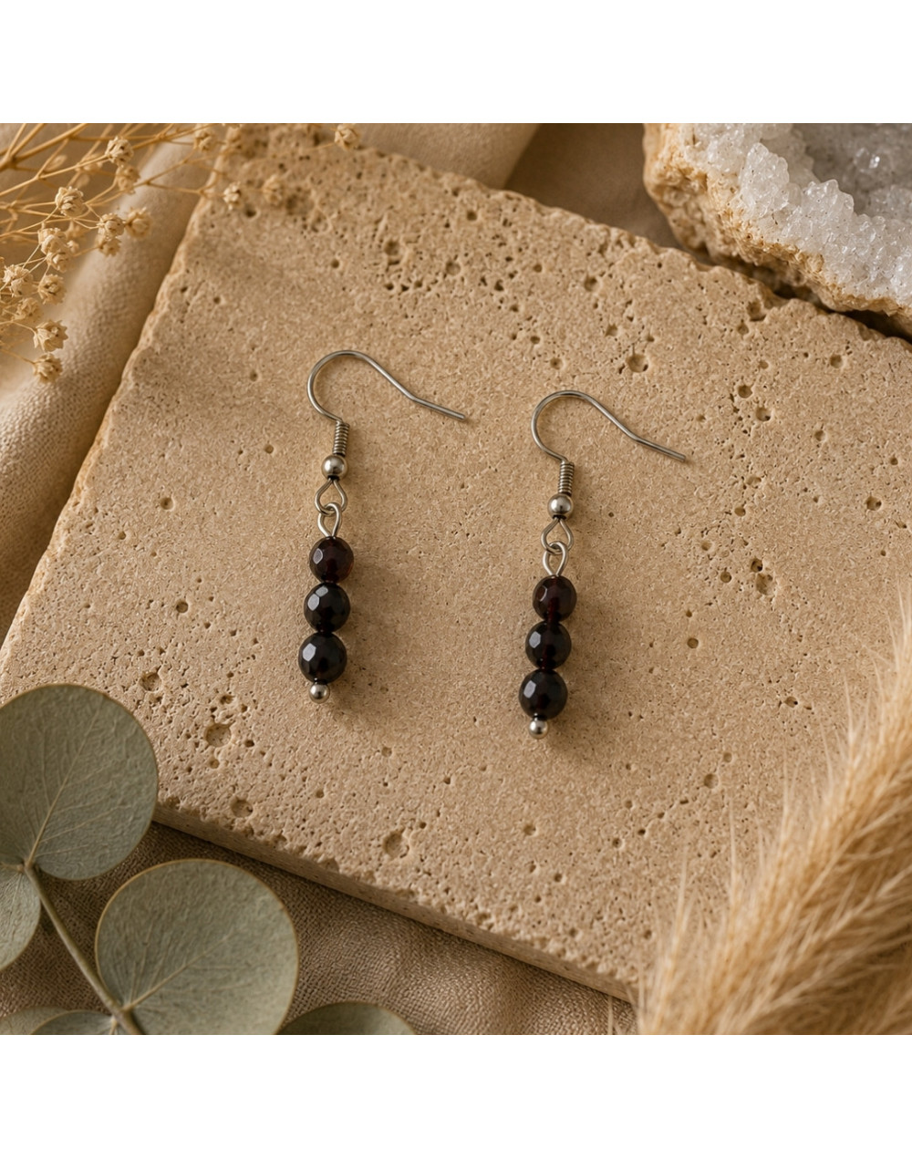 Boucles d’oreilles Grenat Rouge facetté 4 mm | Pierre naturelle