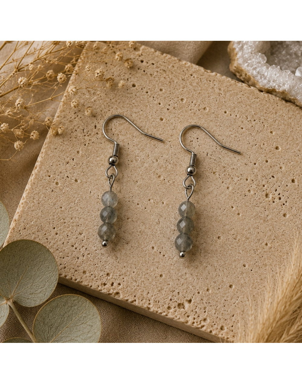 Boucles d’oreilles Labradorite naturelle 4 mm | Pierre de protection