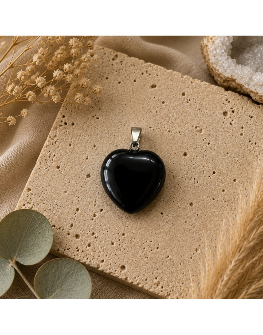 Pendentif cœur Obsidienne Noire naturelle 20 mm | Pierre de protection