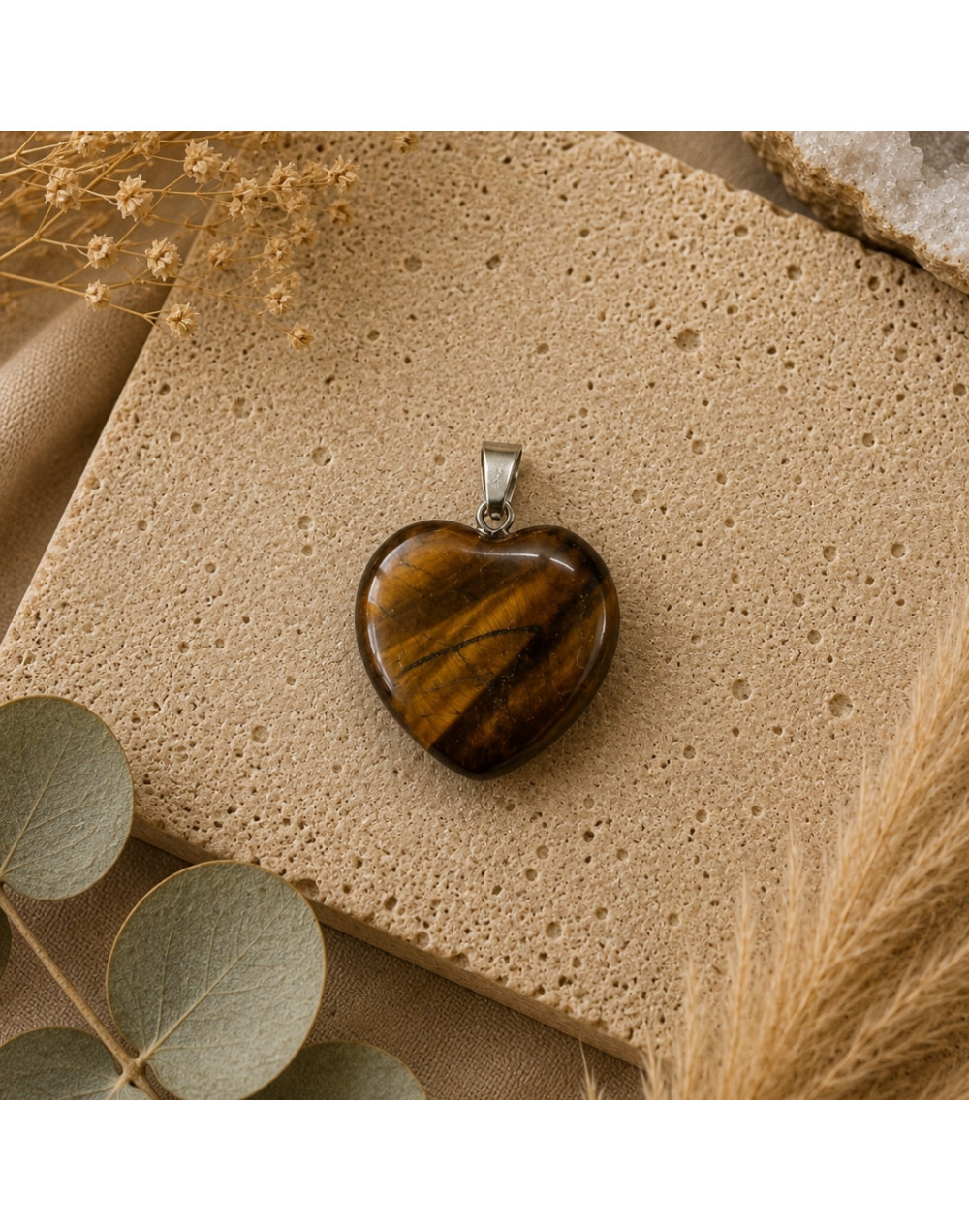 Pendentif cœur Œil de Tigre naturel 20 mm | Pierre de protection