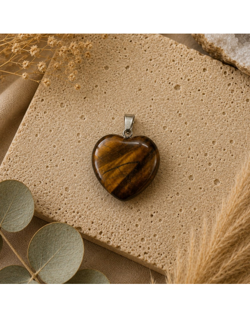 Pendentif cœur Œil de Tigre naturel 20 mm | Pierre de protection