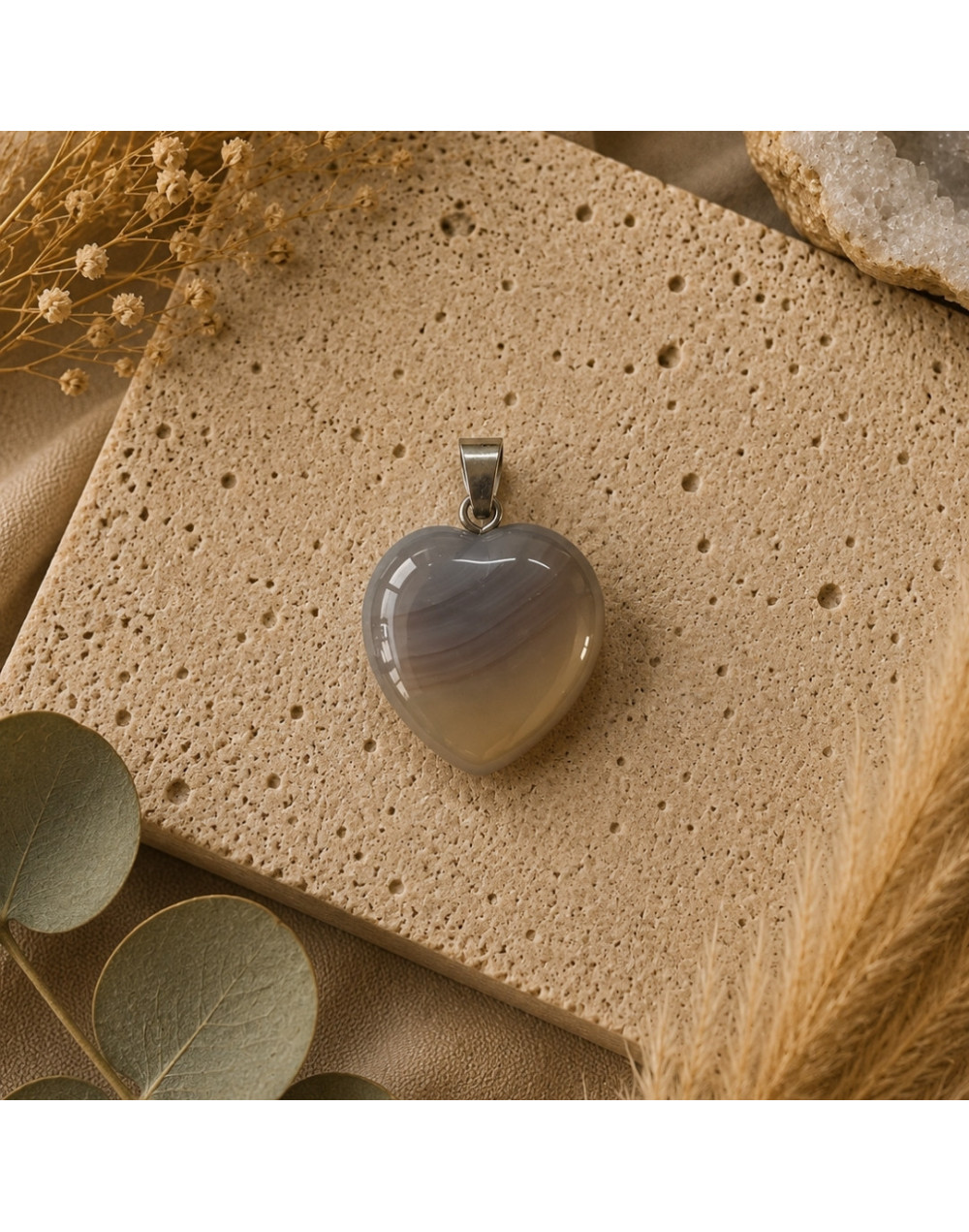 Pendentif cœur Agate Botswana naturelle 20 mm | Pierre d’apaisement