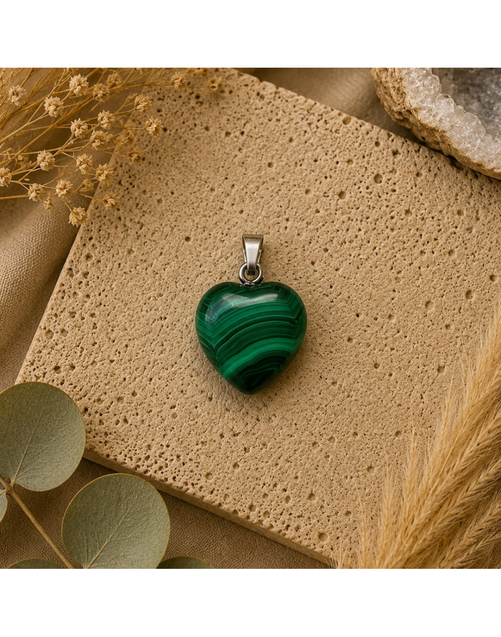 Pendentif cœur Malachite naturelle AA 15 mm | Pierre de transformation