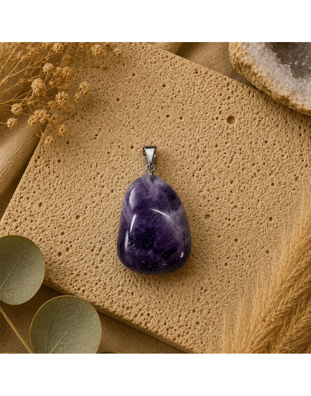 Pendentif Améthyste rubanée naturelle AA | Pierre roulée 15 à 30 mm