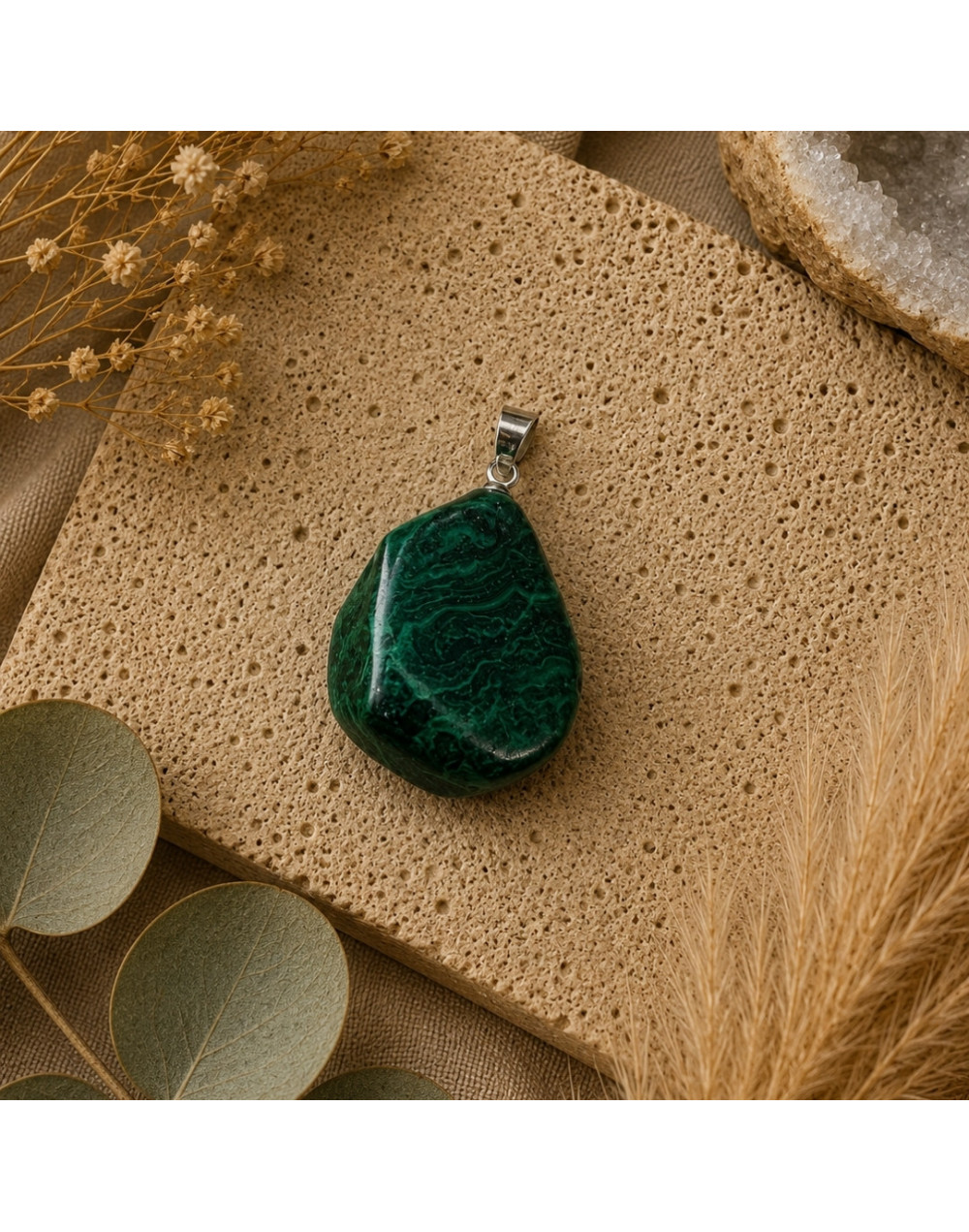 Pendentif Malachite naturelle 20 à 30 mm | Pierre roulée