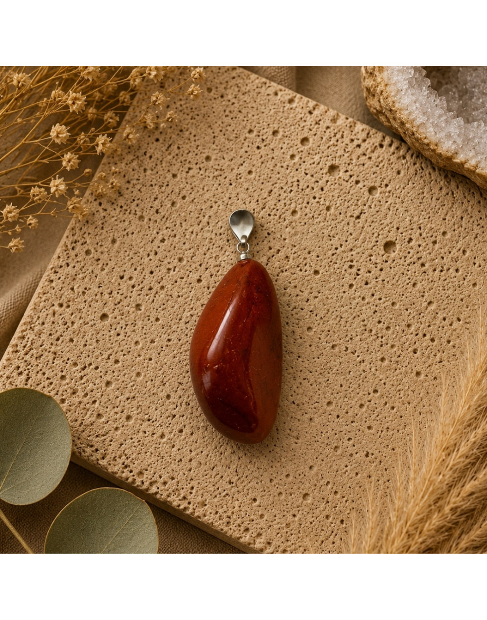 Pendentif Jaspe Rouge naturel | Pierre roulée 15 à 30 mm