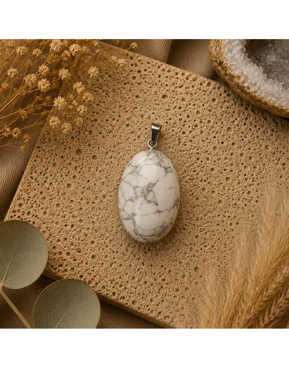 Pendentif Howlite Blanche naturelle | Pierre roulée 15 à 30 mm