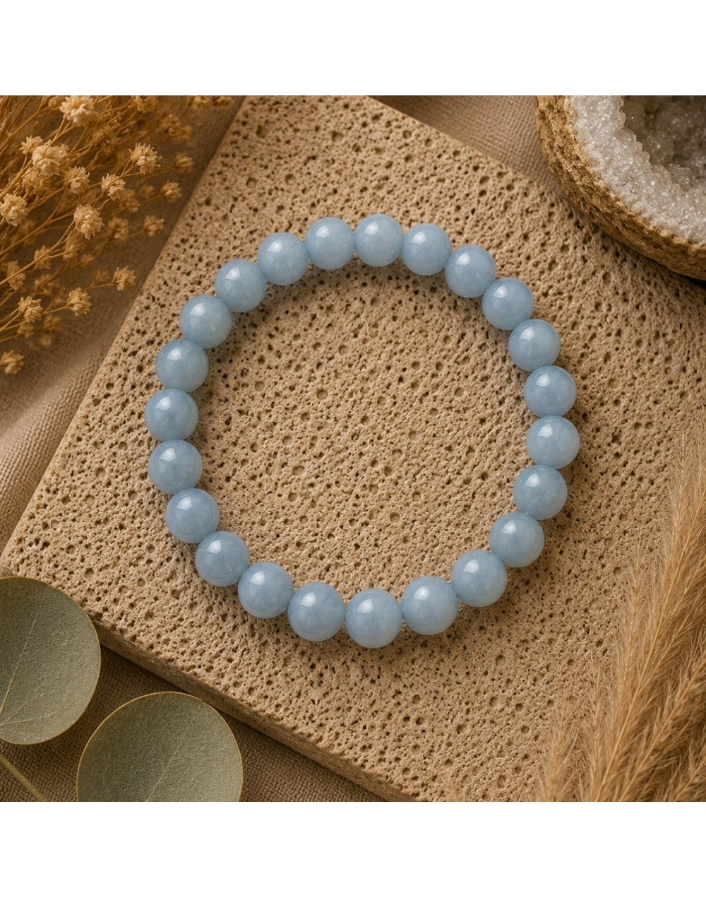 Bracelet Angélite naturelle 8 mm | Pierre du Pérou