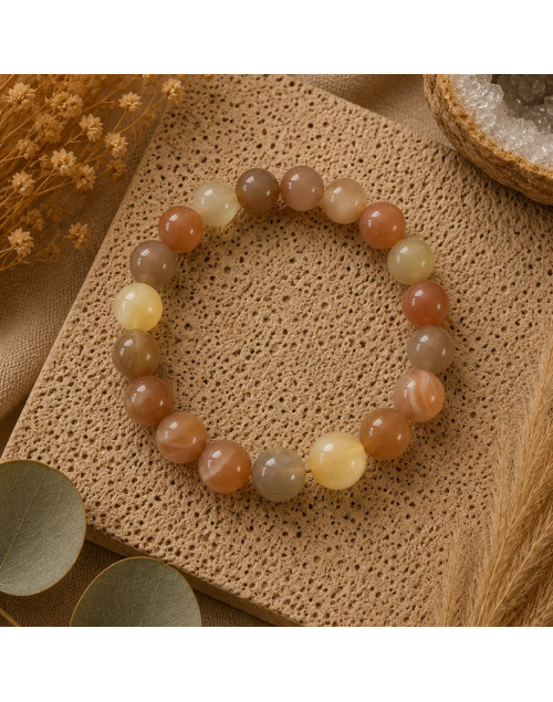 Bracelet Pierre de Lune Multicolore A+ 10 mm | Pierre naturelle