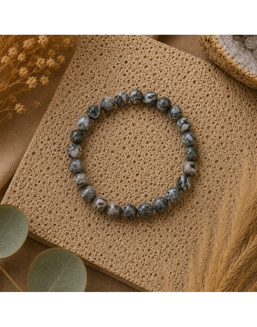 Bracelet Jaspe Picasso naturel 8 mm | Pierre du Mexique