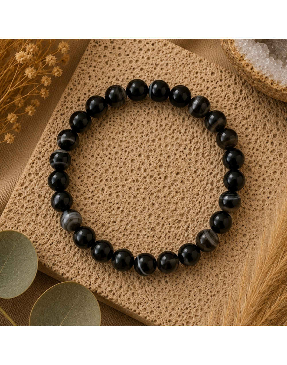 Bracelet Agate Œil naturelle AAA 6 mm | Pierre du Brésil