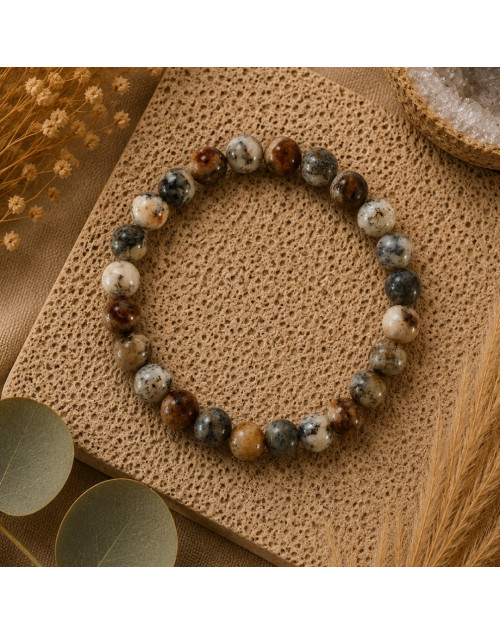 Bracelet Agate Dendrite naturelle 8 mm | Pierre du Brésil