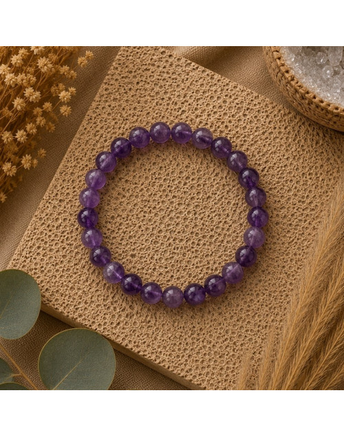 Bracelet Améthyste naturelle du Brésil 8 mm | Pierre d’apaisement