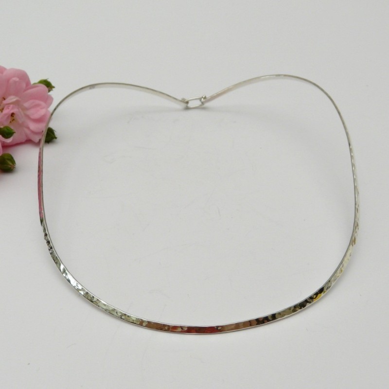 Collier Ras Du Cou En Argent Massif 925 Martelé - Torque Vintage - Occasion/antique
