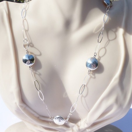 Collier sautoir boules lisses et martelées