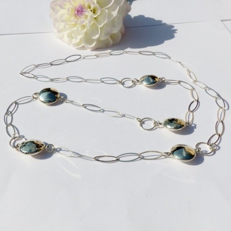 Collier sautoir boules lisses et martelées
