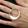 Bague en argent circulaire et double avec perle grise