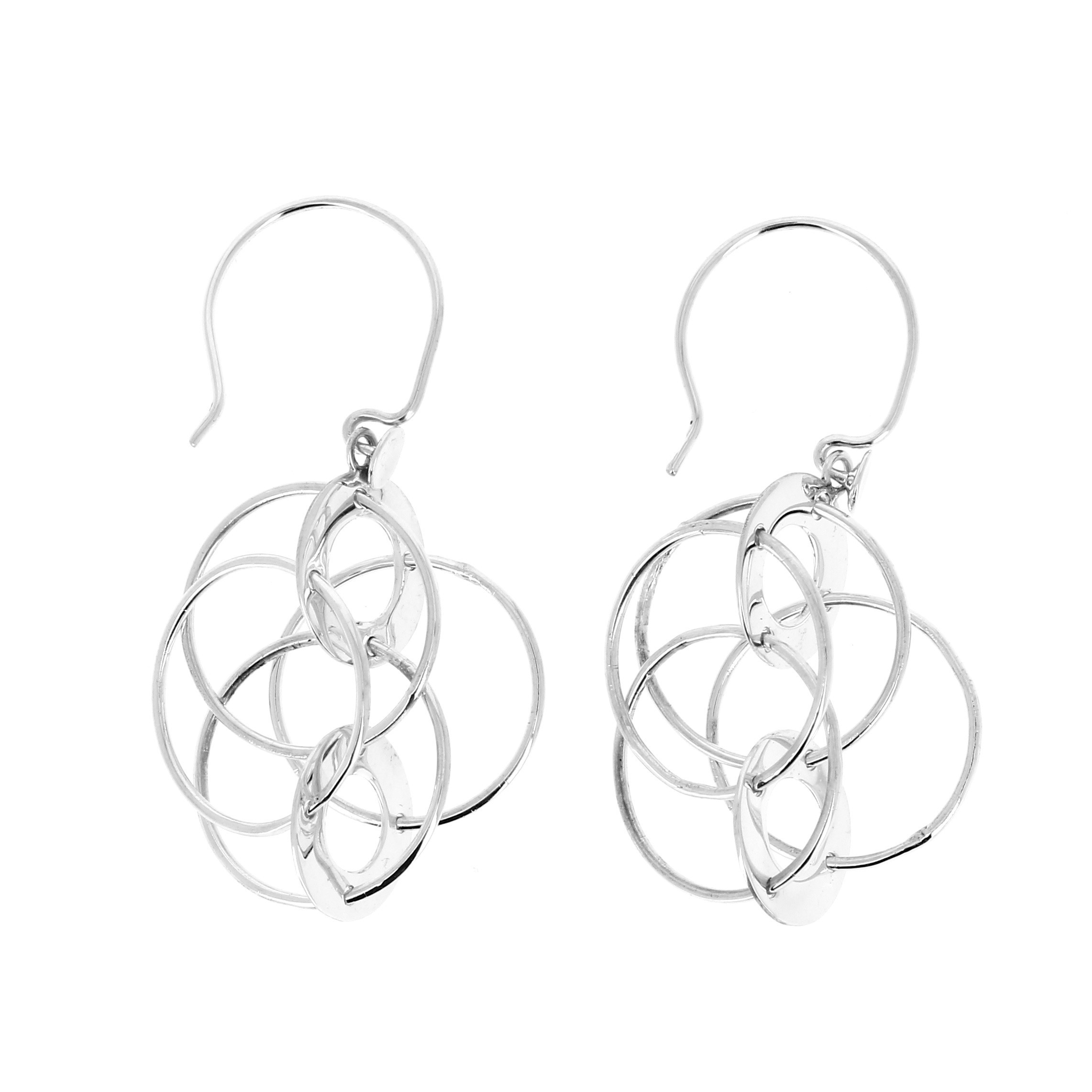 Boucles D'oreilles Pendantes En Argent Massif - Cercles Entrelacés Martelés, Occasion
