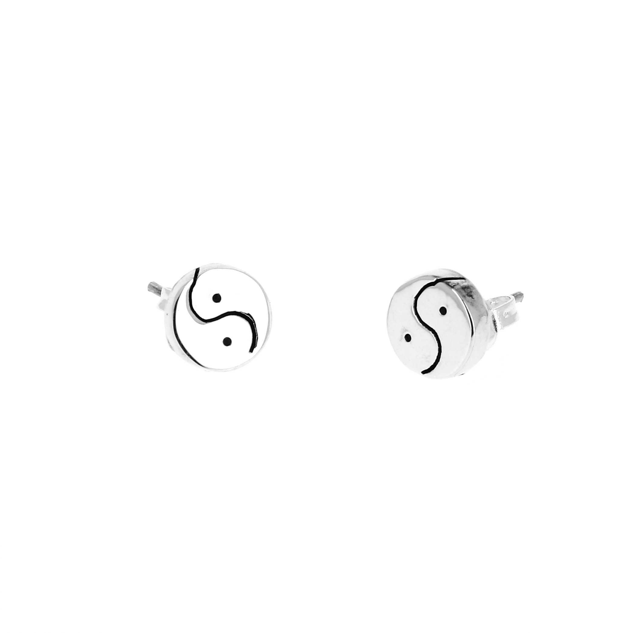 Boucles D'oreilles Yin Yang - Acier Inoxydable - Faux Plugs 8mm - Design Noir Et Blanc