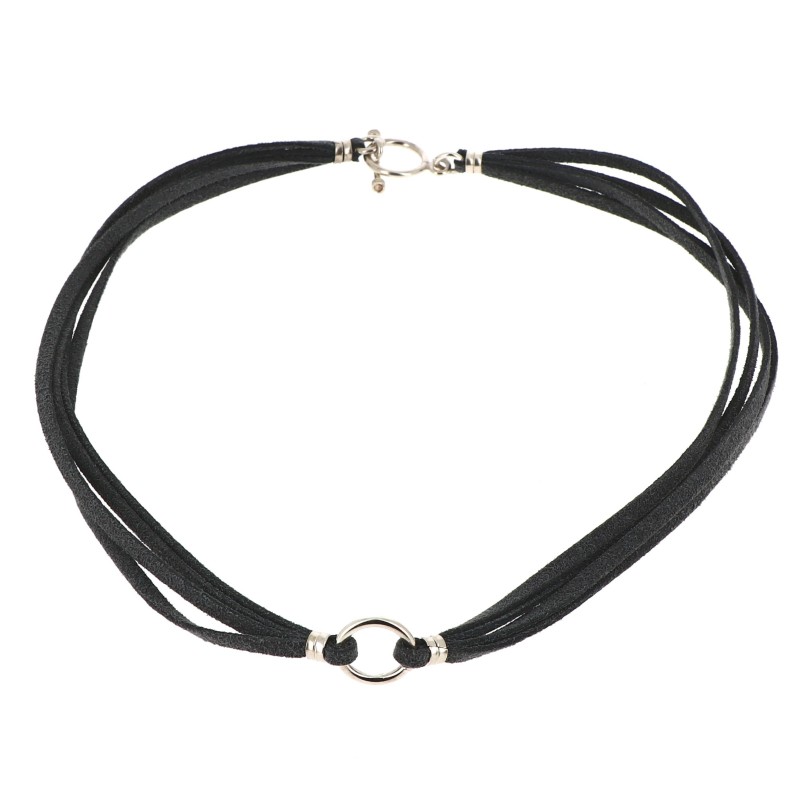 Collier Ras De Cou Cercle Anneaux Corde Cuir - Bijou Fantaisie Homme/Femme
