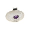 Pendentif argent rond avec cristal mauve taillé