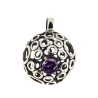 Pendentif en argent grosse boule alvéolée et cristal mauve