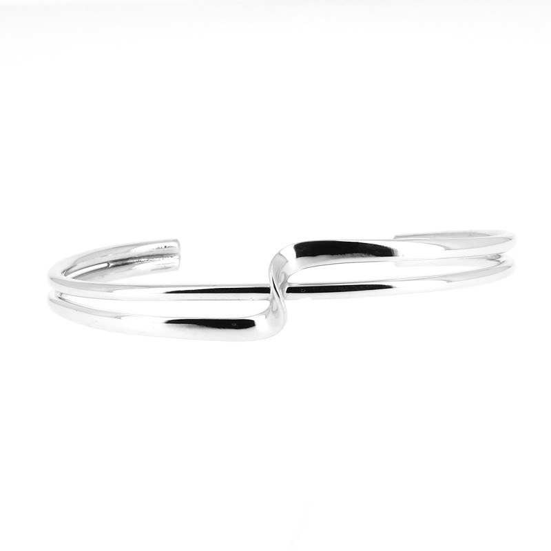 Bracelet en argent deux tiges ronde et plate tournante Bracelet en argent deux tiges ronde et plate tournante