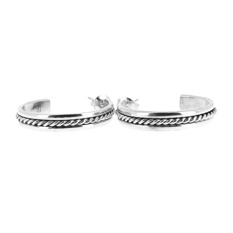 Boucles D'oreilles Créoles En Argent Massif - Diamètre 30 Mm - Occasion En Excellent état - Bijou Vintage