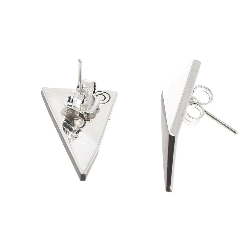 Boucles D'oreilles Argent Massif - Clous Triangles Quartz Fumé