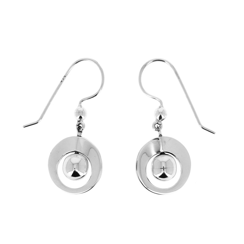 Boucles d'oreilles en argent cercle évidé et boule Boucles d'oreilles en argent cercle évidé et boule
