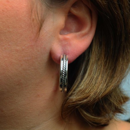 Boucles d'oreilles en argent bande plate longue et tournante