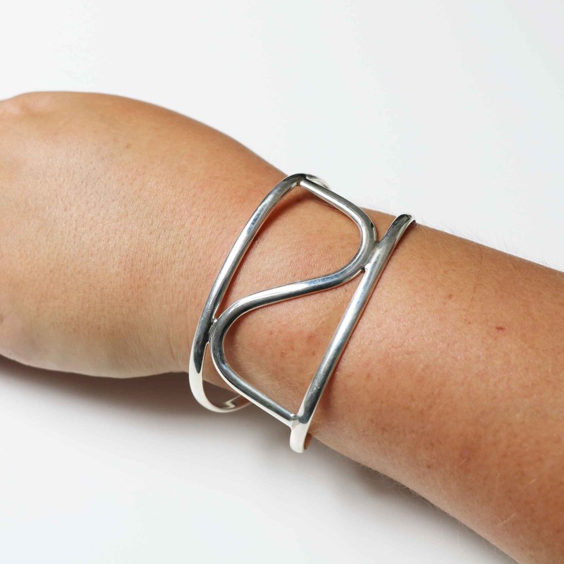 Bracelet En Argent Sterling Style Vagues - Occasion - Usure Du Temps Visible