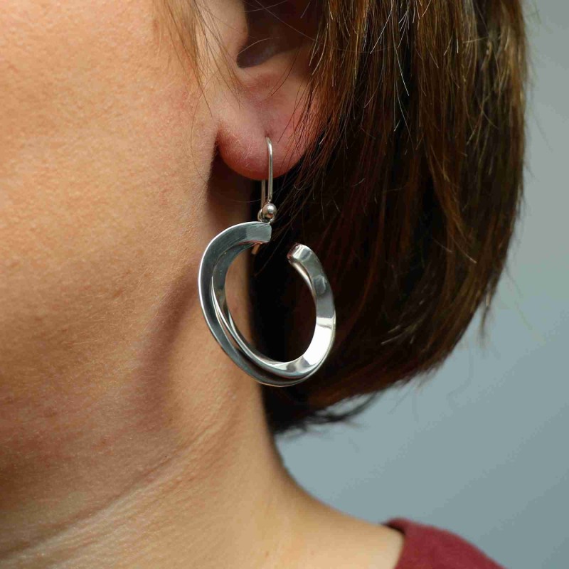 Boucles d'oreilles Agatha - Cercle martelé double - Avant-Arrière - Argent 925