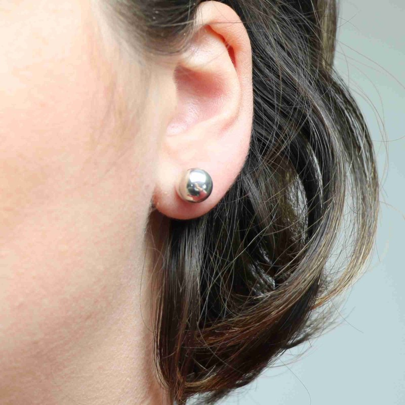 Boucles D'Oreilles Boules En Argent - Occasion - Style Minimaliste