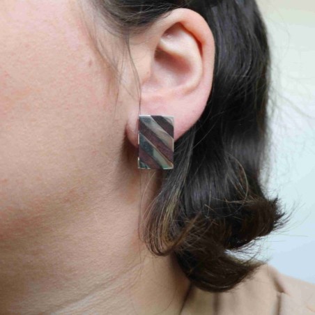 Boucles d'oreilles en argent et bois rectangle